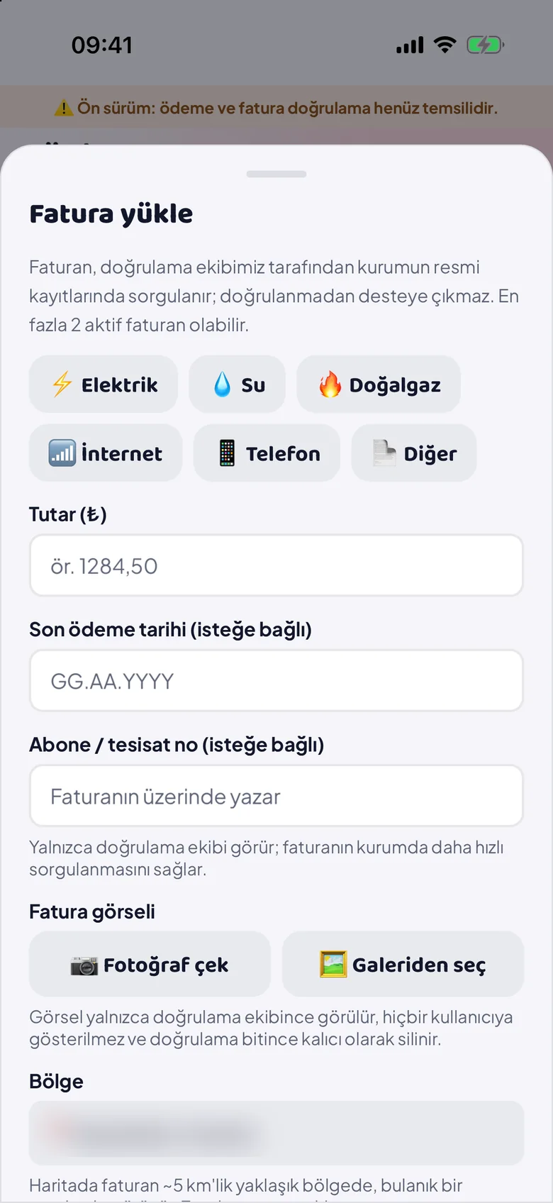 Fatura yükleme formu